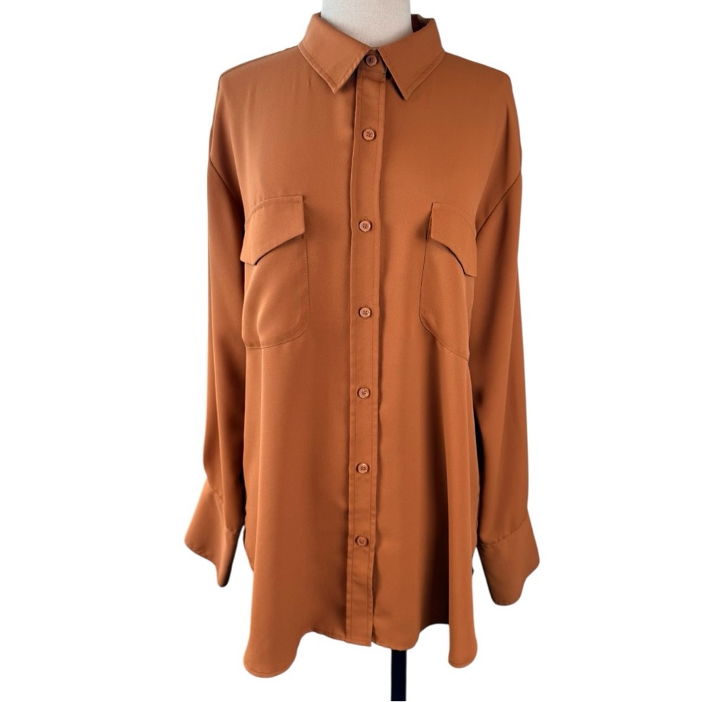 Loft Rust Utility Button Down Blouse Size L - image 1
